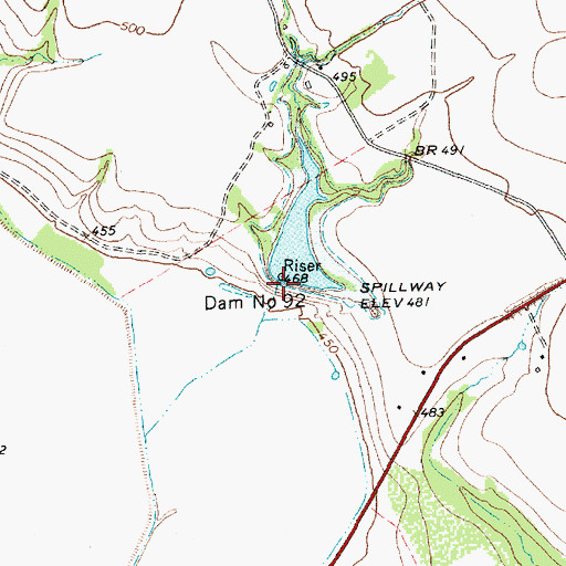 Topographic Map of Dam Number 92, TX