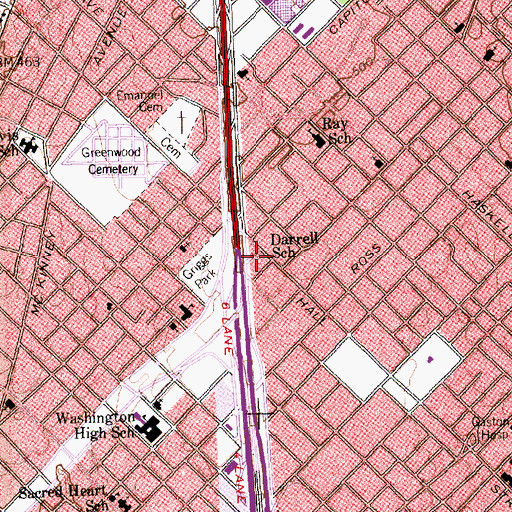 Topographic Map of Darrell School, TX