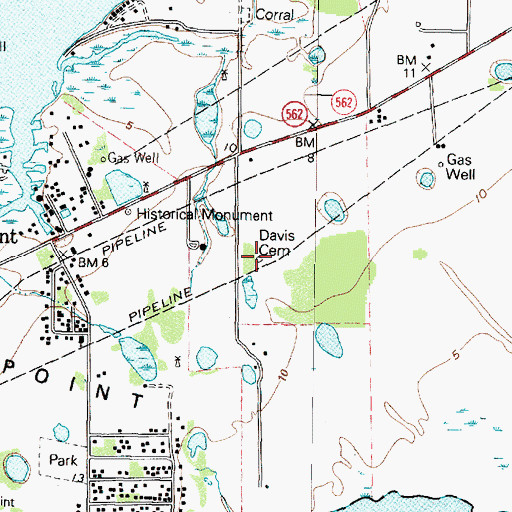 Topographic Map of Davis Cemetery, TX