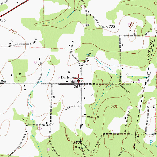 Topographic Map of De Berry School, TX