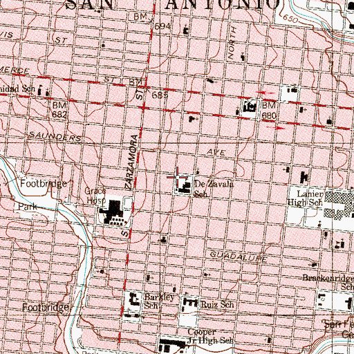 Topographic Map of De Zavala School, TX
