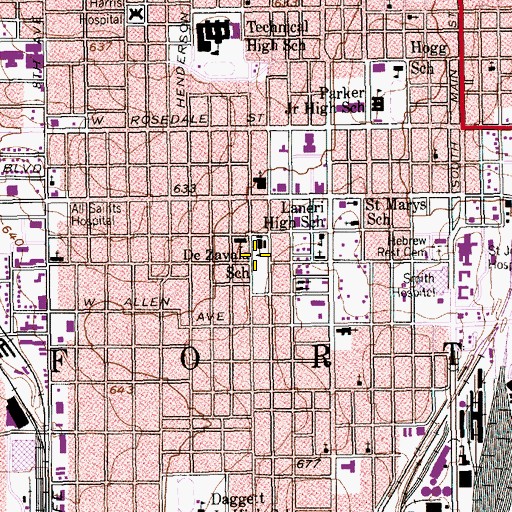 Topographic Map of DeZavala School, TX