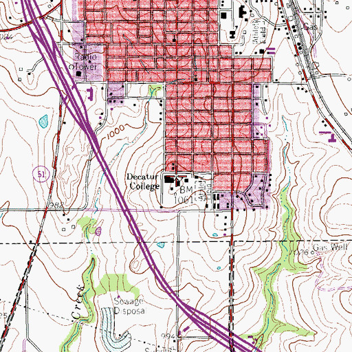 Topographic Map of Decatur College, TX