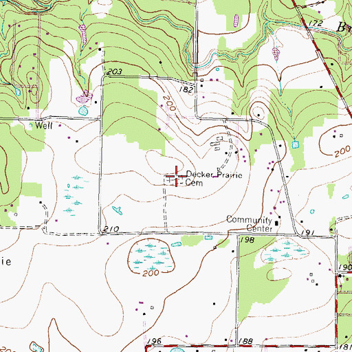 Topographic Map of Decker Prairie Cemetery, TX