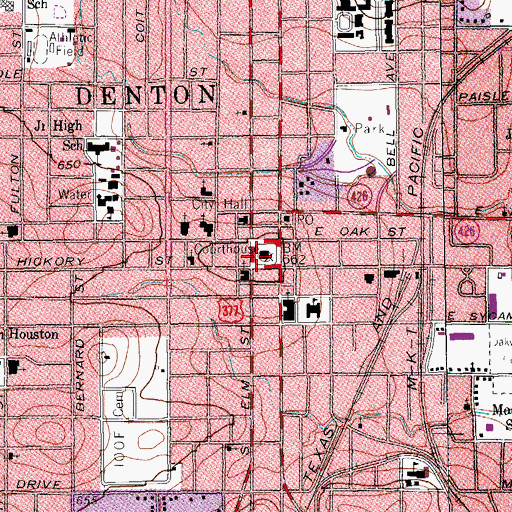 Topographic Map of Denton, TX