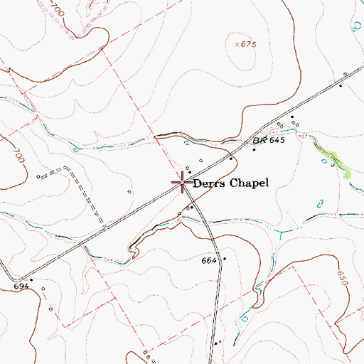Topographic Map of Derrs Chapel, TX