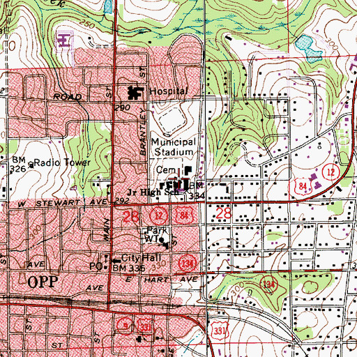 Topographic Map of Opp Middle School, AL