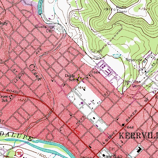 Topographic Map of Doyle School, TX