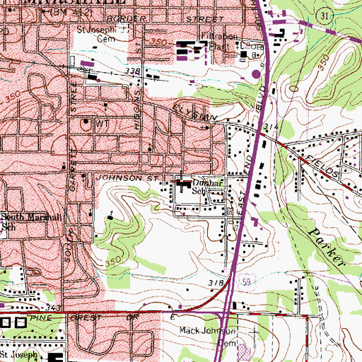 Topographic Map of Dunbar School, TX
