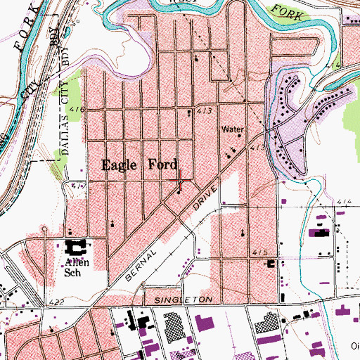 Topographic Map of Eagle Ford, TX