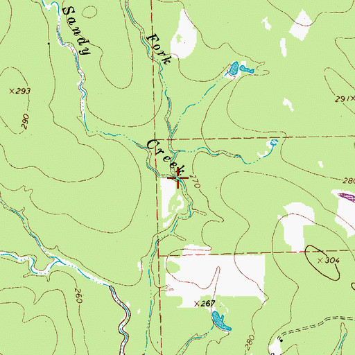 Topographic Map of East Fork Middle Sandy Creek, TX
