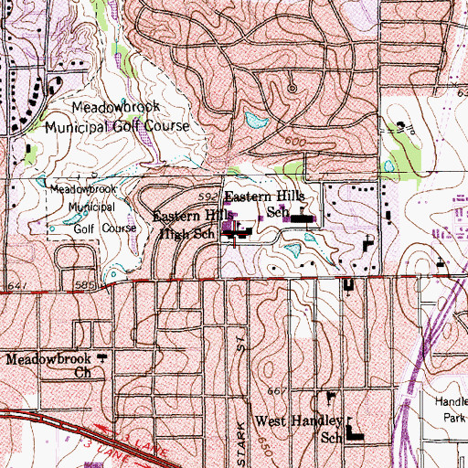 Topographic Map of Eastern Hill High School, TX