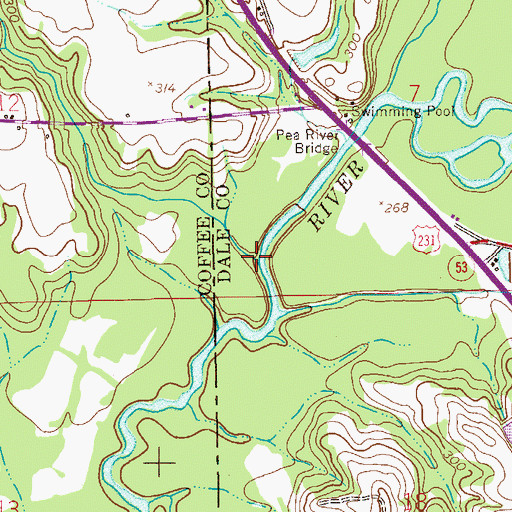 Topographic Map of Taynard Branch, AL