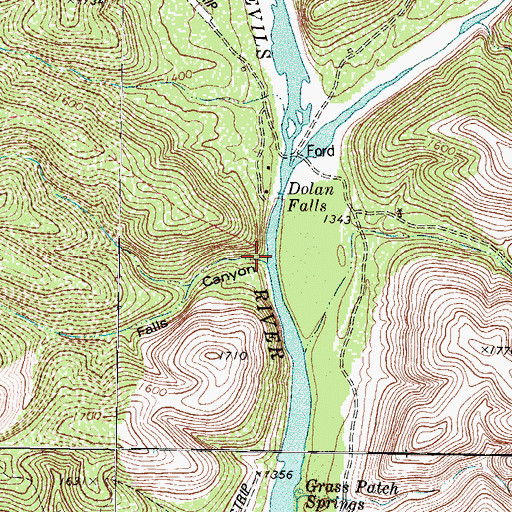 Topographic Map of Falls Canyon, TX