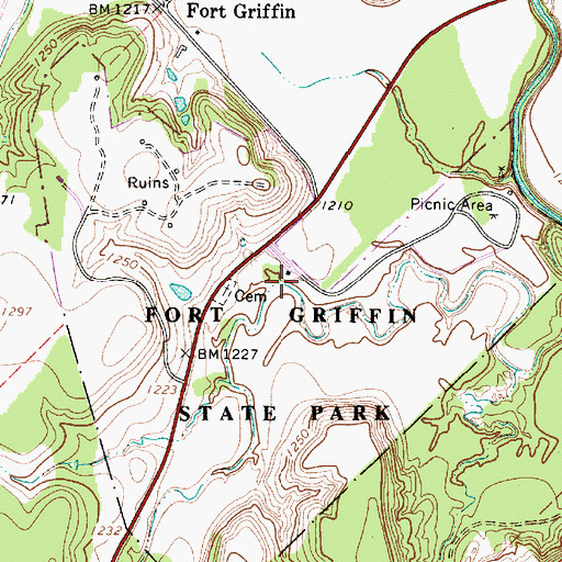 Topographic Map of Fort Griffin State Park, TX