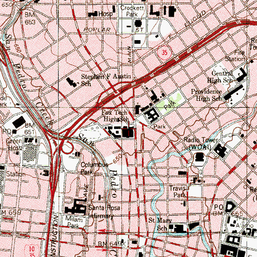 Topographic Map of Fox Tech High School, TX