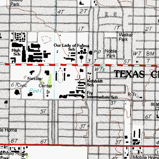 Topographic Map of Franz Kofeldt School, TX