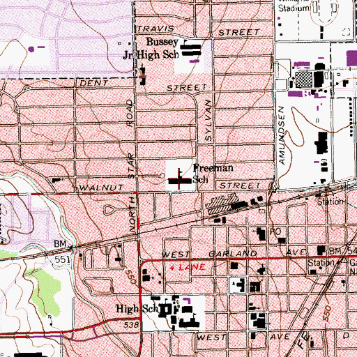 Topographic Map of Freeman School, TX