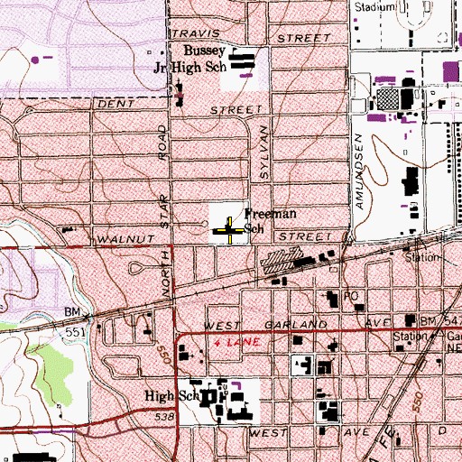 Topographic Map of Freeman School, TX