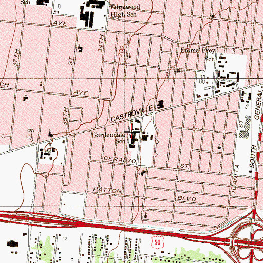Topographic Map of Gardendale School, TX