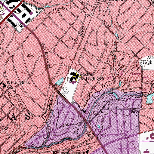 Topographic Map of Gaston Junior High School, TX