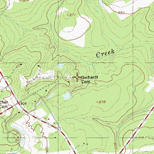 Topographic Map of Gerhardt Cemetery, TX