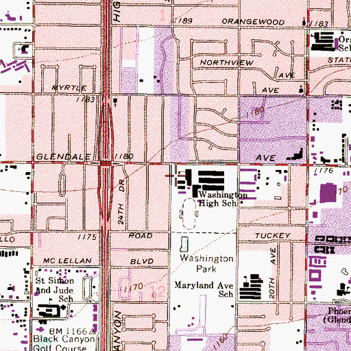 Topographic Map of Washington High School, AZ