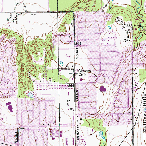 Topographic Map of Gibbons Cemetery, TX