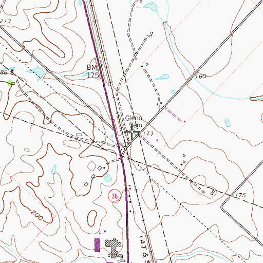 Topographic Map of Glenn Cemetery, TX