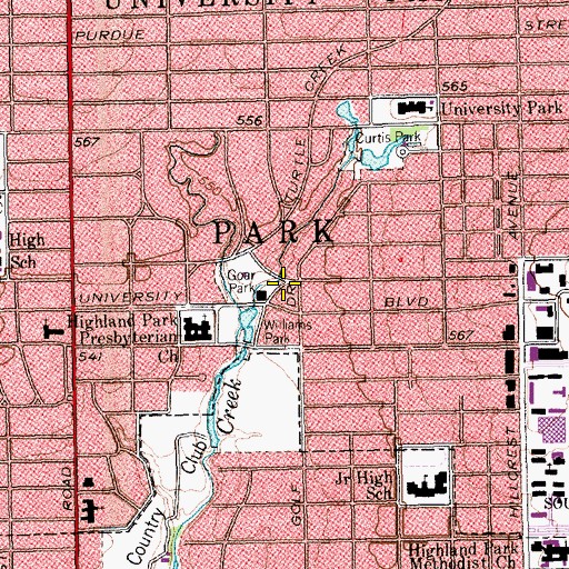 Topographic Map of Goar Park, TX