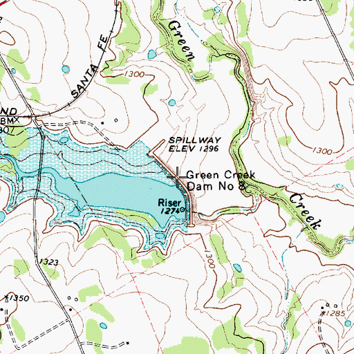 Topographic Map of Green Creek Dam Number 8, TX