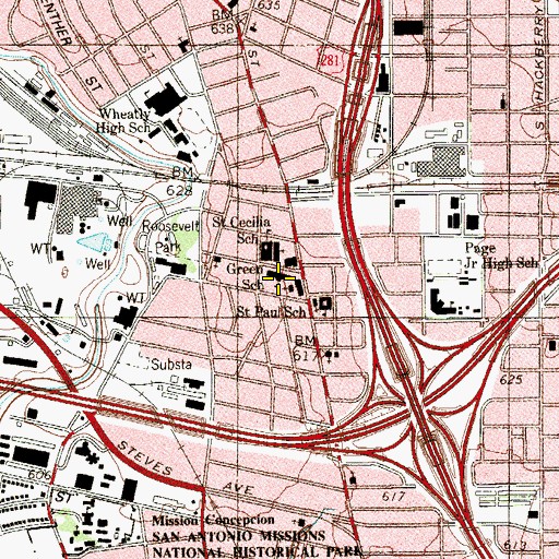 Topographic Map of Green School, TX