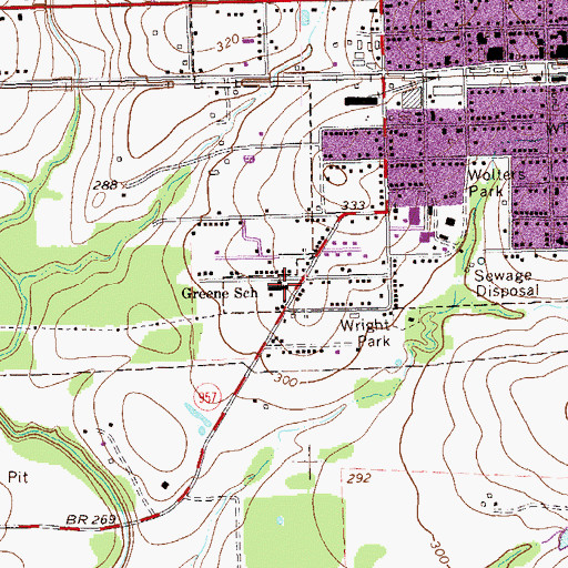 Topographic Map of Greene School, TX
