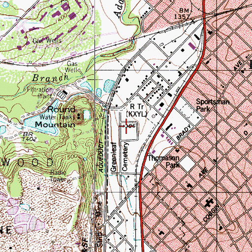 Topographic Map of Greenleaf Cemetery, TX