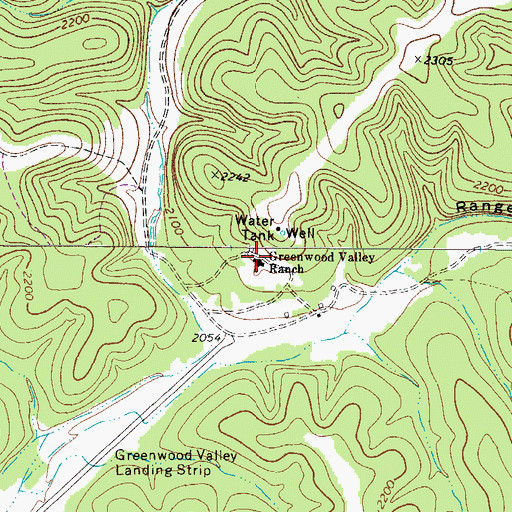 Topographic Map of Greenwood Valley Ranch, TX