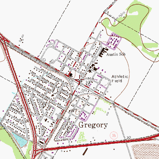 Topographic Map of Gregory, TX