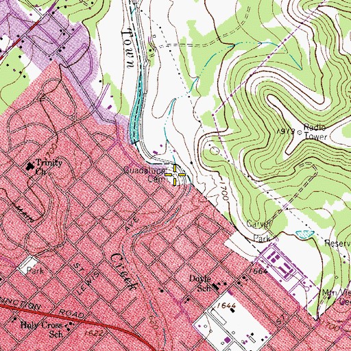 Topographic Map of Guadalupe Cemetery, TX