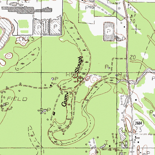 Topographic Map of Gum Slough, TX