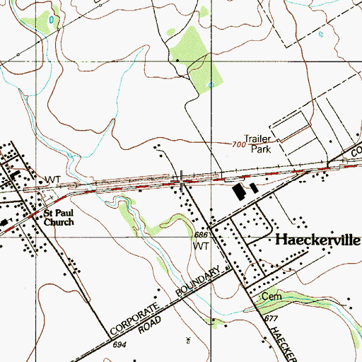 Topographic Map of Haeckerville, TX