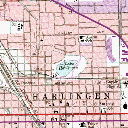 Topographic Map of Lake Harlingen, TX