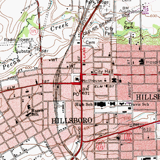 Topographic Map of Hillsboro, TX