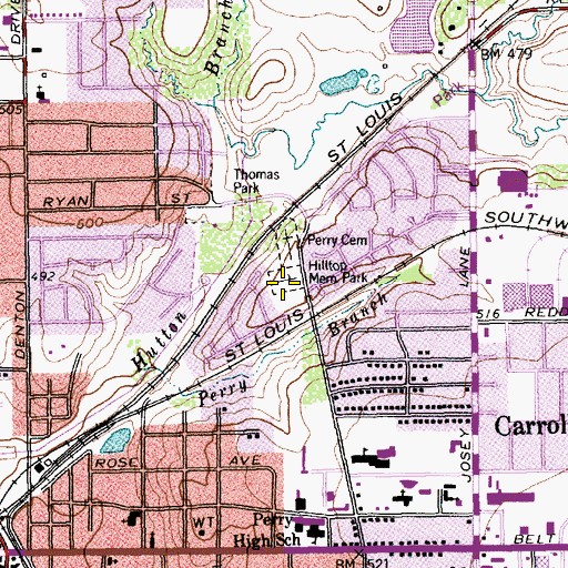 Topographic Map of Hilltop Memorial Park, TX