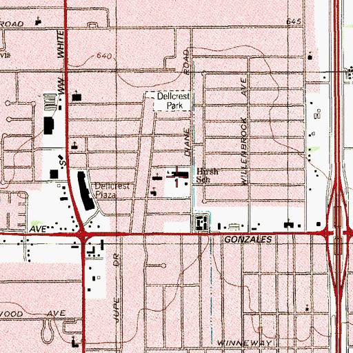 Topographic Map of Hirsch School, TX