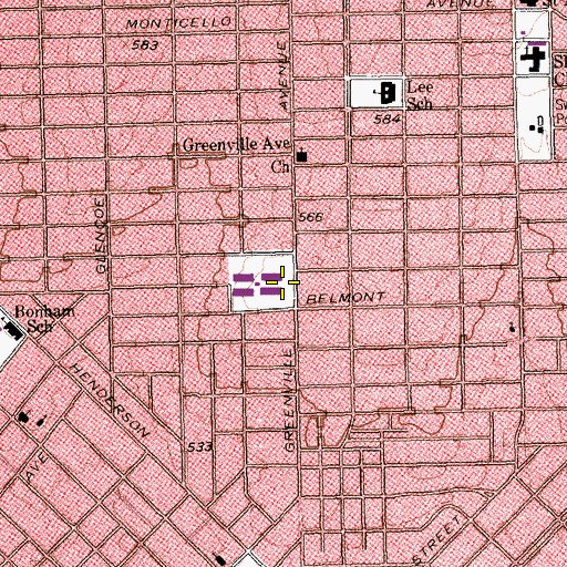 Topographic Map of Hoekaday School, TX
