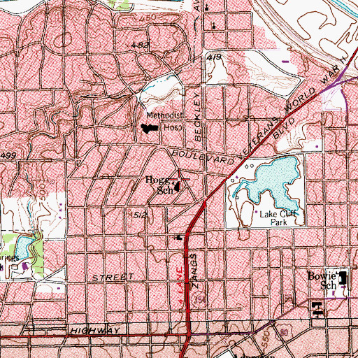 Topographic Map of Hogg School, TX