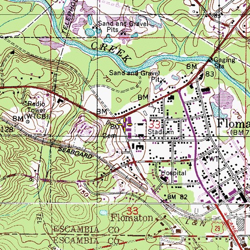 Topographic Map of Flomaton High School, AL