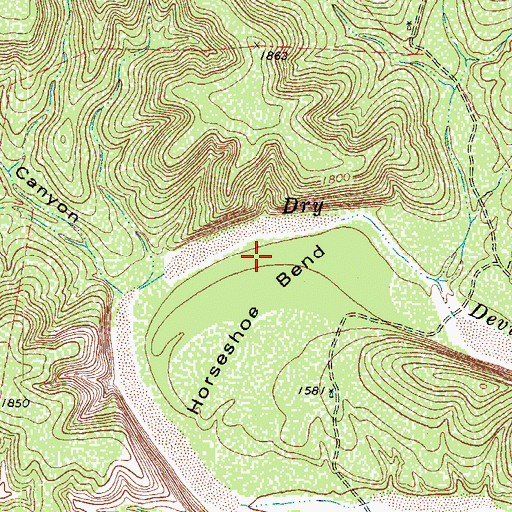 Topographic Map of Horseshoe Bend, TX