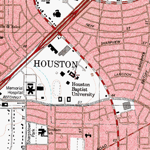 Topographic Map of Houston Baptist University, TX