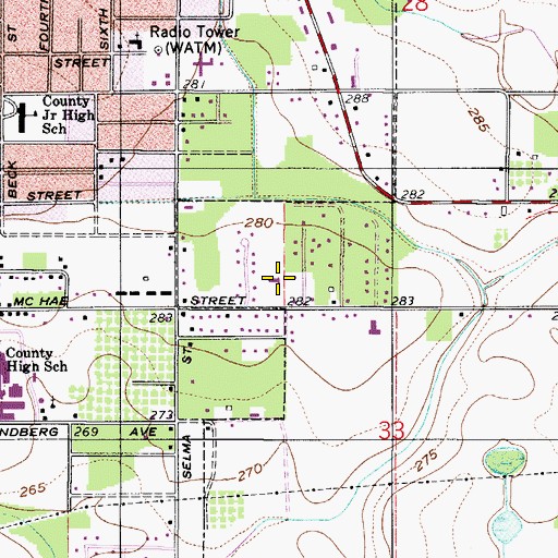 Topographic Map of McRae Street Methodist Church, AL