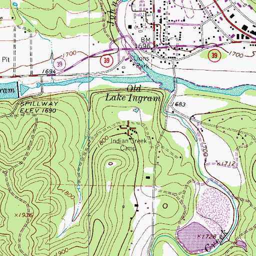 Topographic Map of Indian Creek Camp, TX